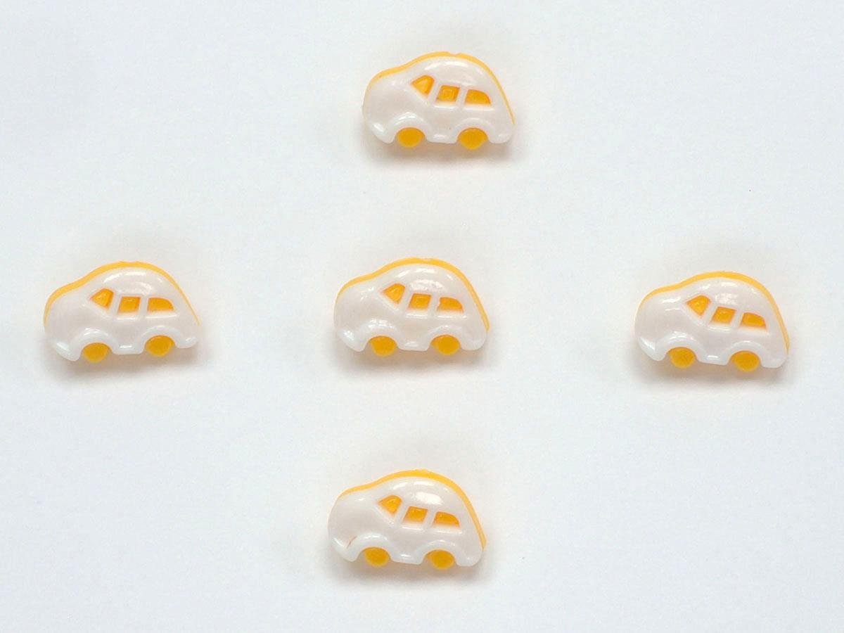 5 Car Figure Buttons Yellow, White 15mm long