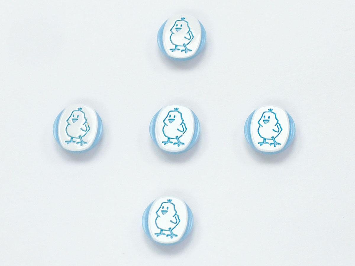 5 Chick Figure Buttons Blue, White 15mm long