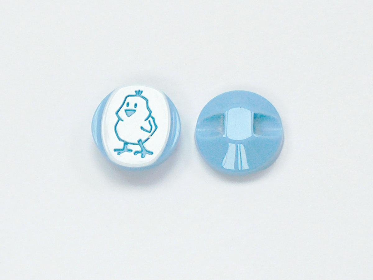 5 Chick Figure Buttons Blue, White 15mm long