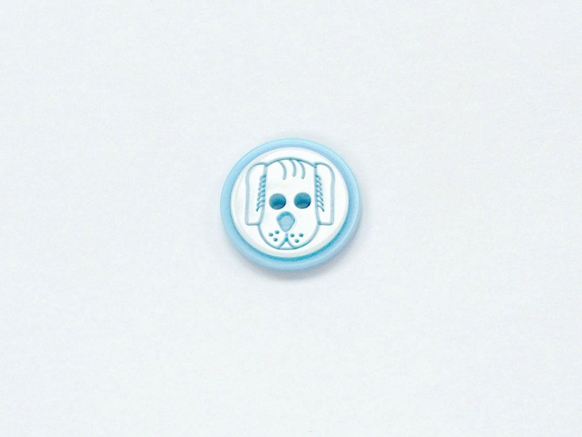5 Dog Face Figure Buttons Blue, White 15mm long