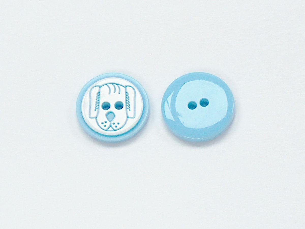 5 Dog Face Figure Buttons Blue, White 15mm long