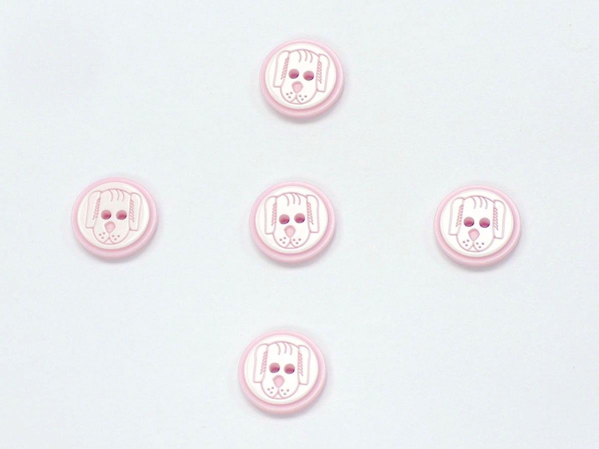 5 Dog Face Figure Buttons Pink, White 15mm long