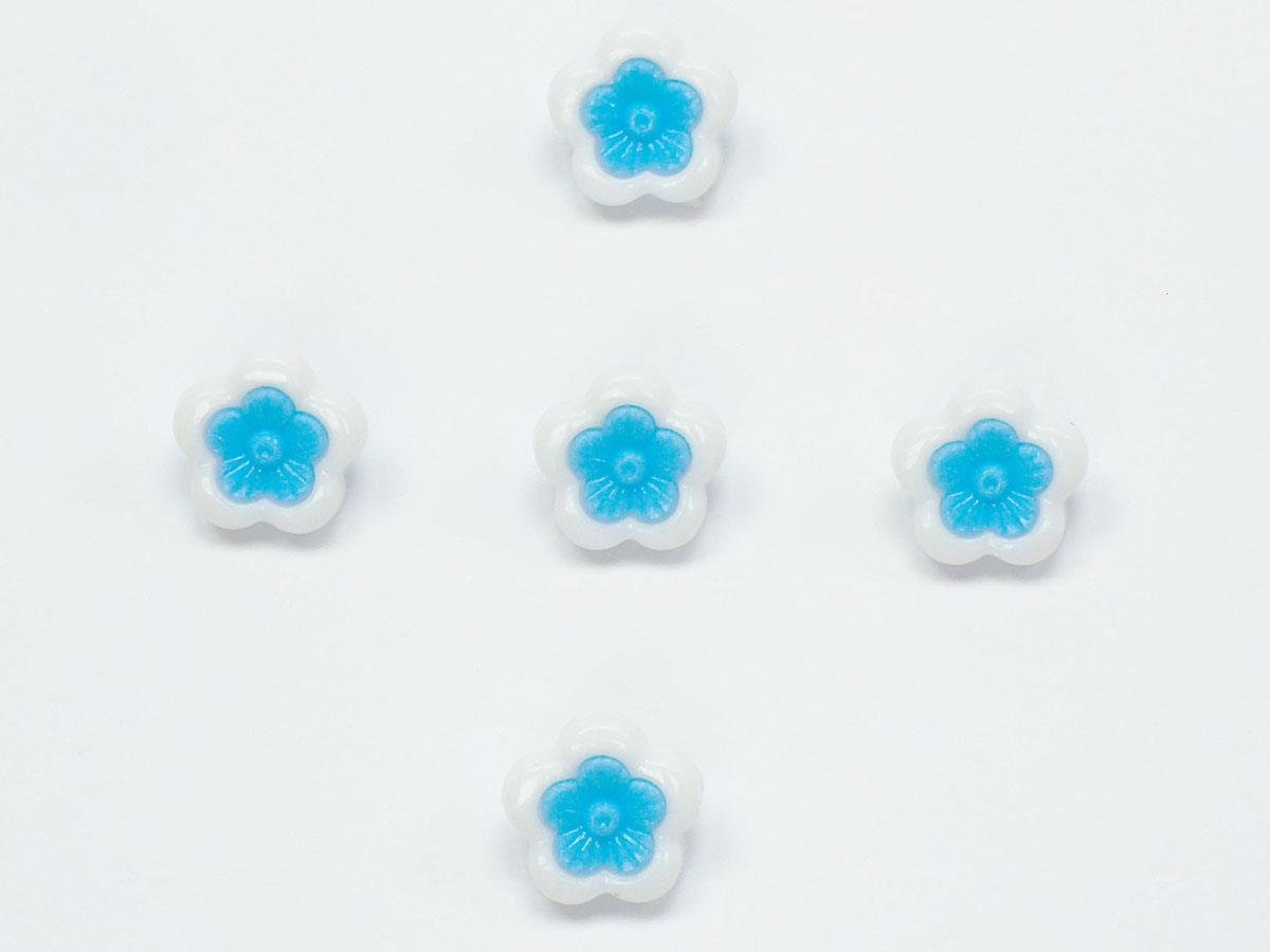 5 Flower Figure Buttons White, Blue 15mm long