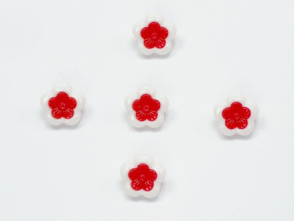 5 Flower Figure Buttons White, Red 15mm long