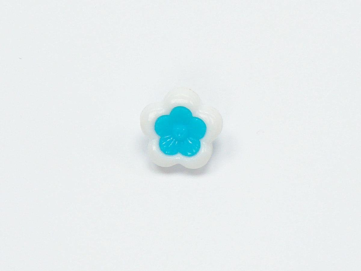 5 Flower Figure Buttons White, Turquoise 15mm long