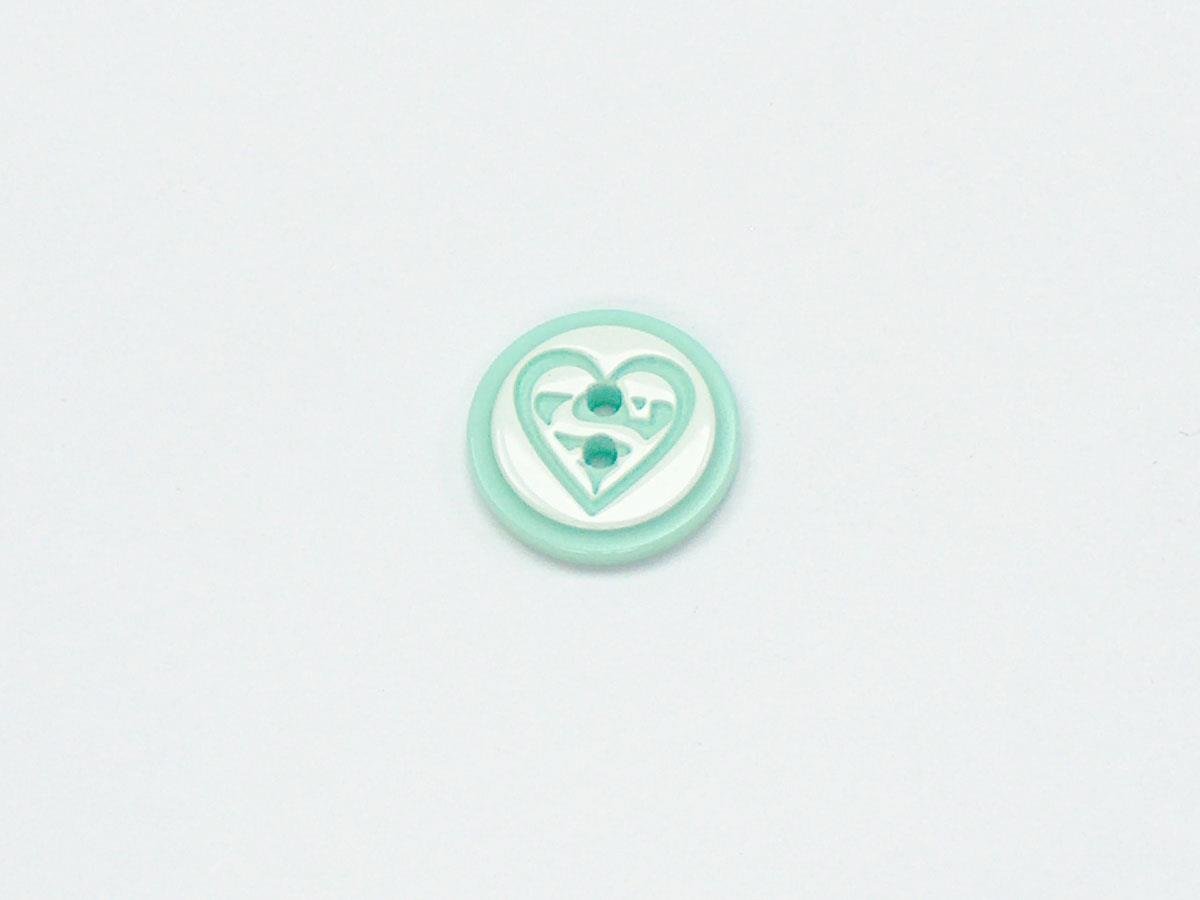 5 Heart Figure Buttons Mint Green, White 15mm long