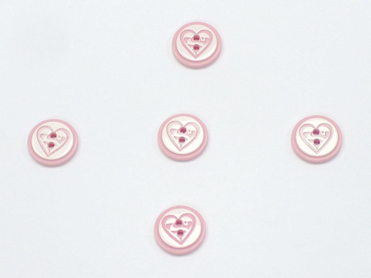 5 Heart Figure Buttons Pink, White 15mm long