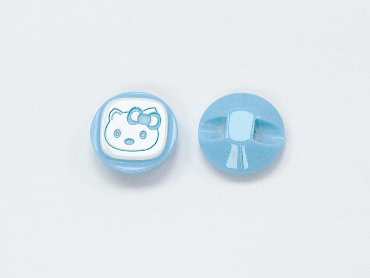 5 Kitty Figure Buttons Blue, White 15mm long