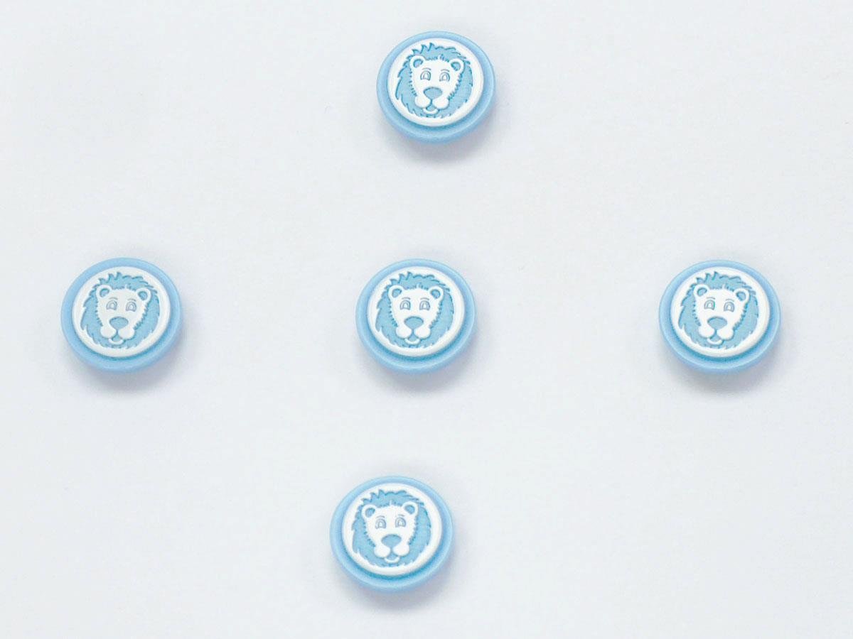 5 Lion Figure Buttons Blue, White 15mm long