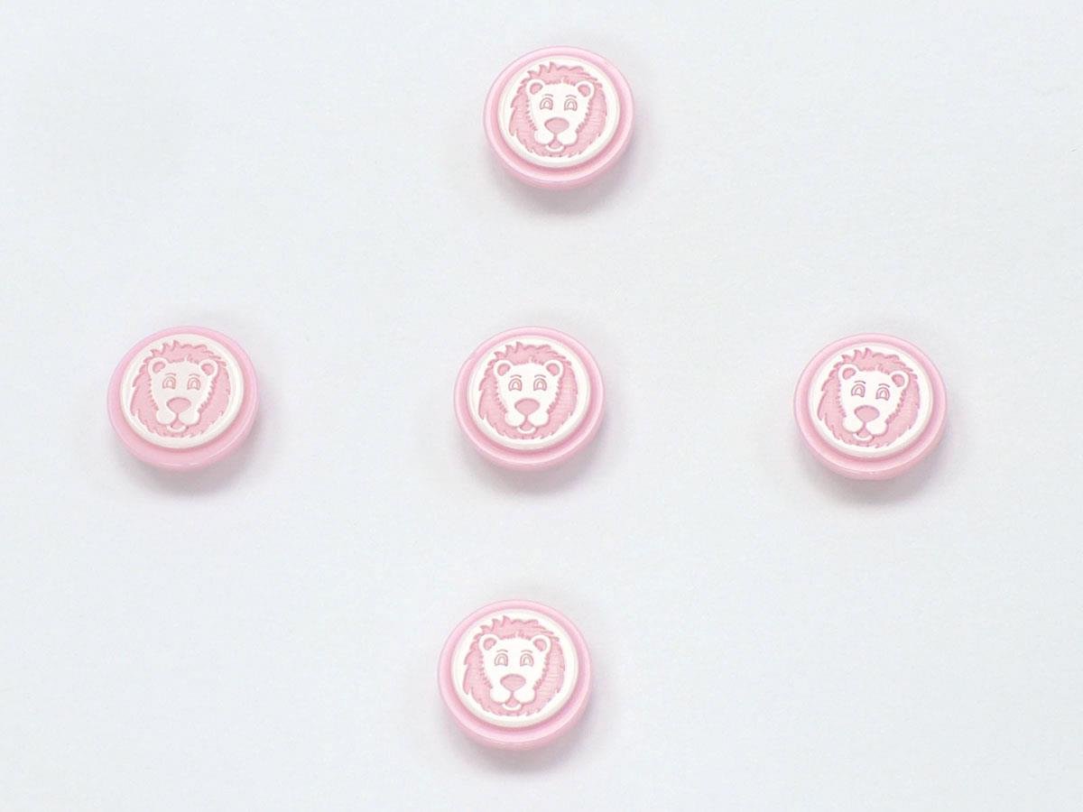 5 Lion Figure Buttons Pink, White 15mm long