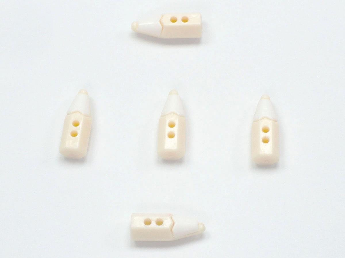 5 Pencil Figure Buttons Cream, White 15mm long