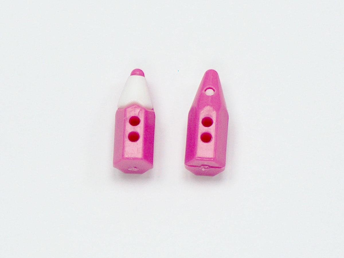 5 Pencil Figure Buttons Fuchsia, White 15mm long