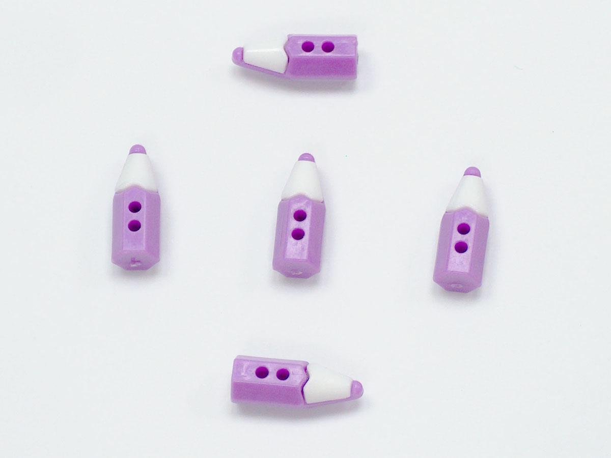 5 Pencil Figure Buttons Lilac, White 15mm long