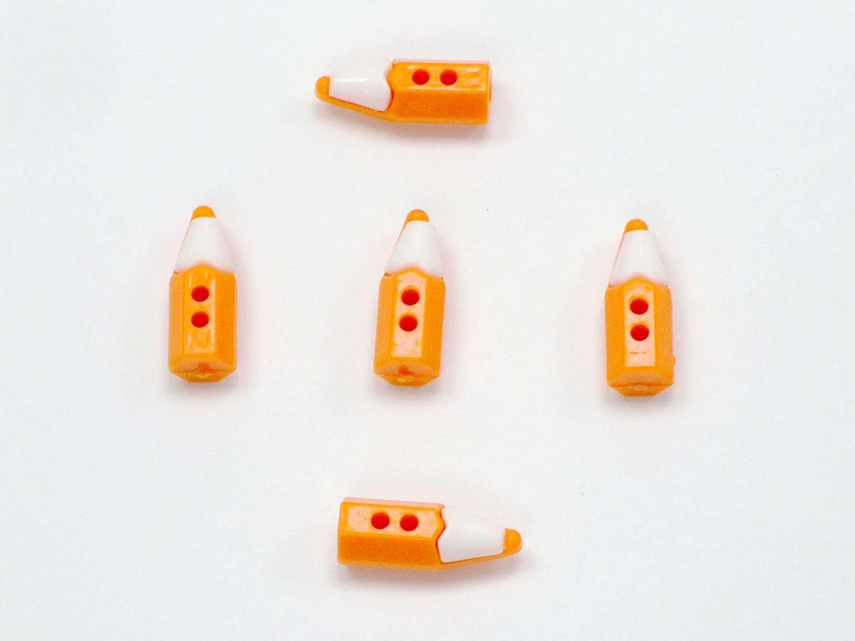 5 Pencil Figure Buttons Orange, White 15mm long