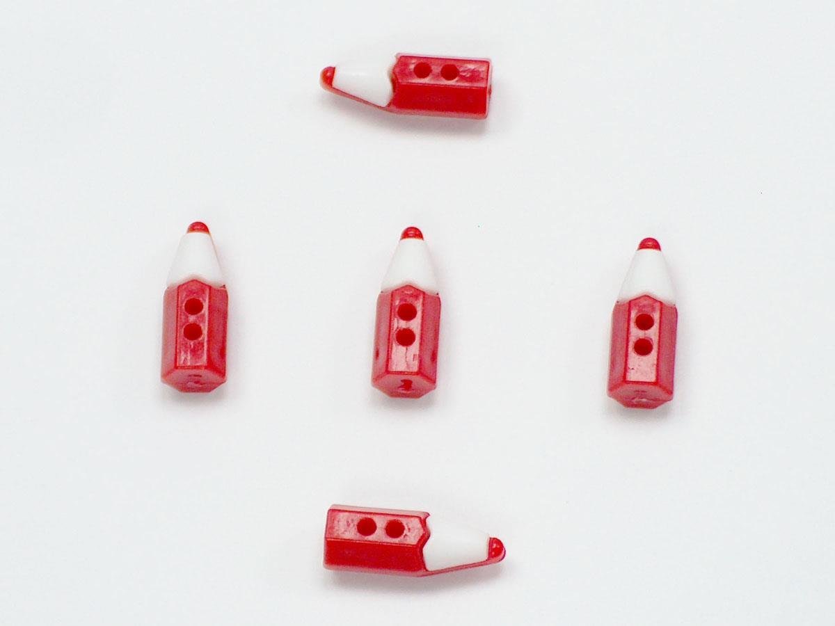 5 Pencil Figure Buttons Red, White 15mm long