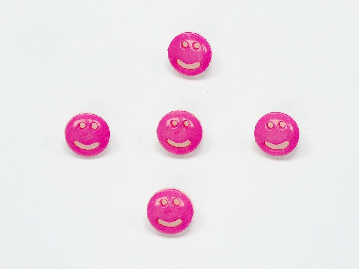 5 Smiley Face Figure Buttons Fuchsia, White 15mm long