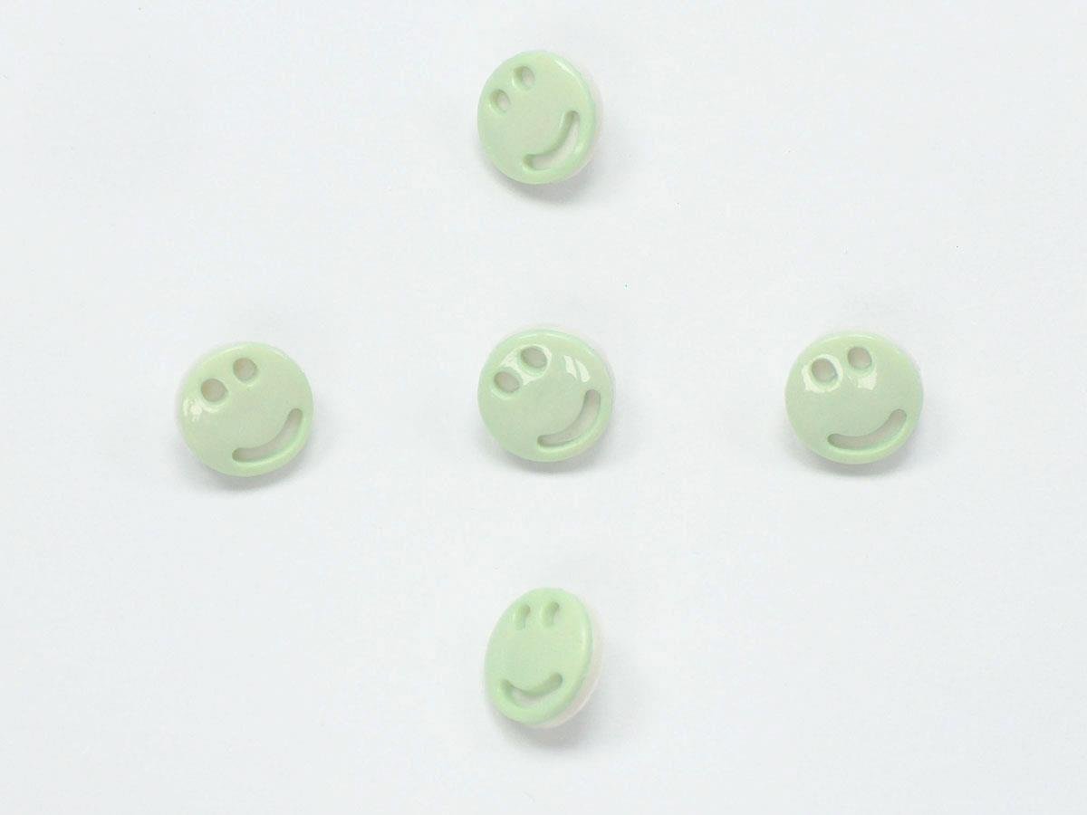 5 Smiley Face Figure Buttons Mint Green, White 15mm long
