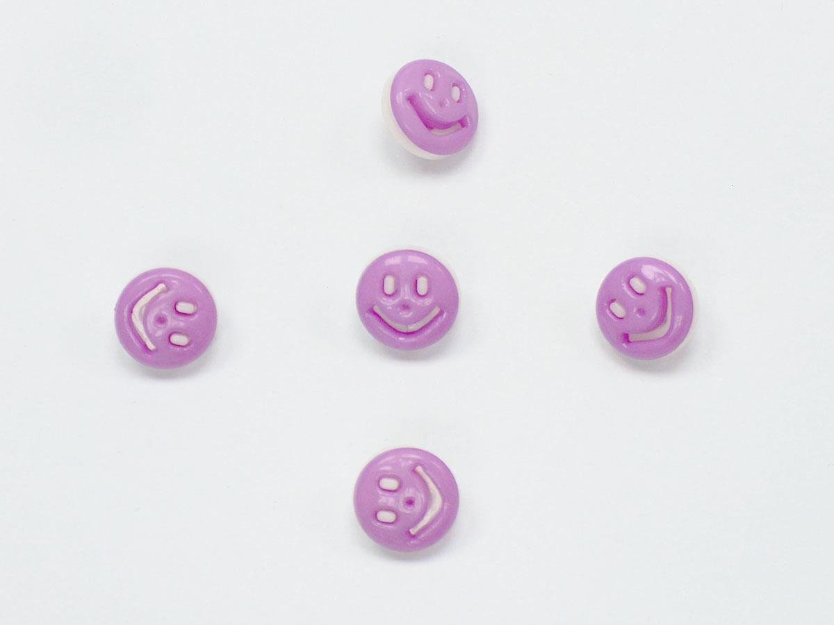 5 Smiling Face Figure Buttons Multicolor Lilac, White 15mm long