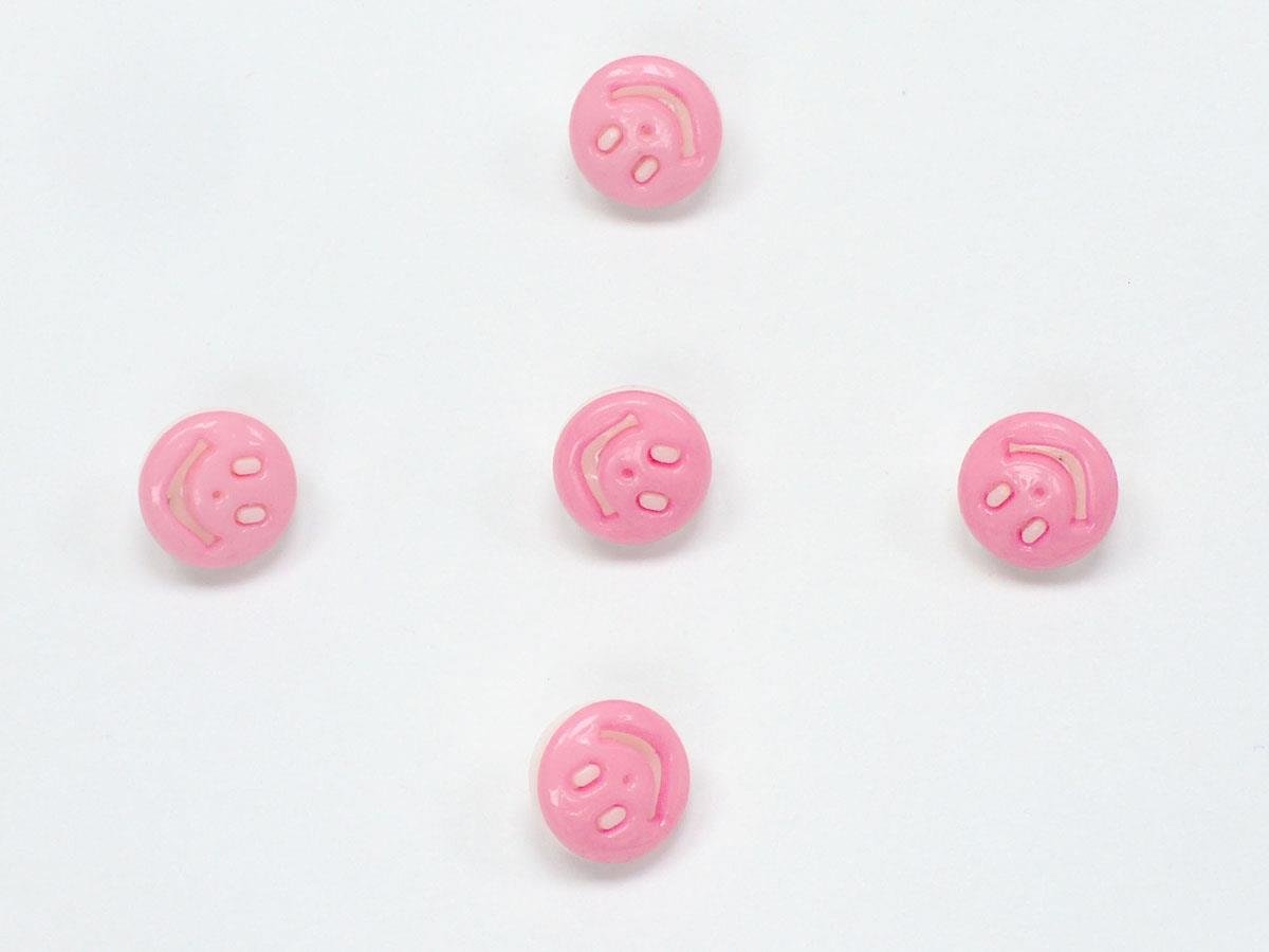 5 Smiling Face Figure Buttons Multicolor Pink, White 15mm long