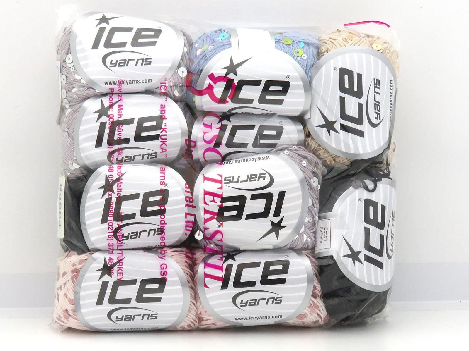 500 gr ICE YARNS Cotton Paillette Yarns MIXED LOT (45% Cotton 55% Paillette) Yarn Multicolor