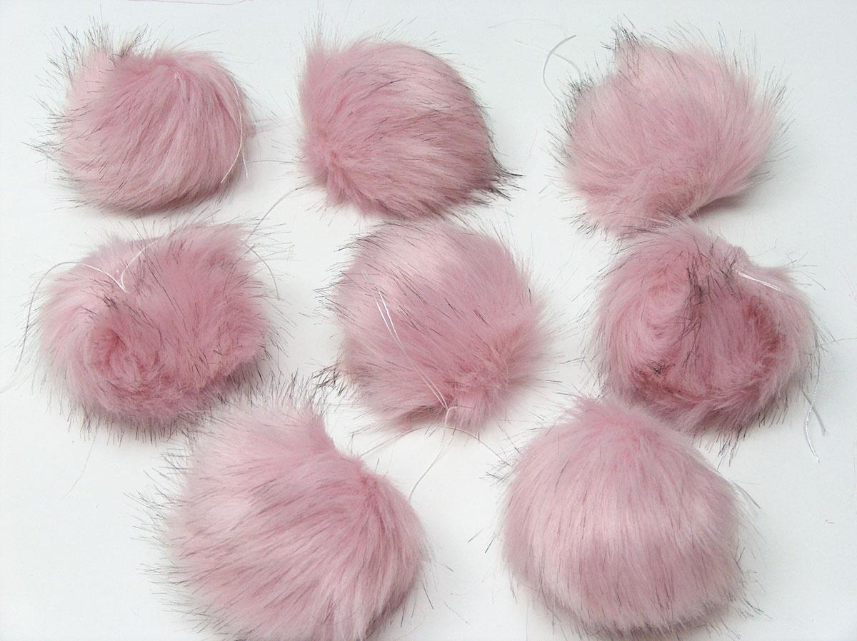 8 Faux Fur PomPoms Baby Pink, Brown