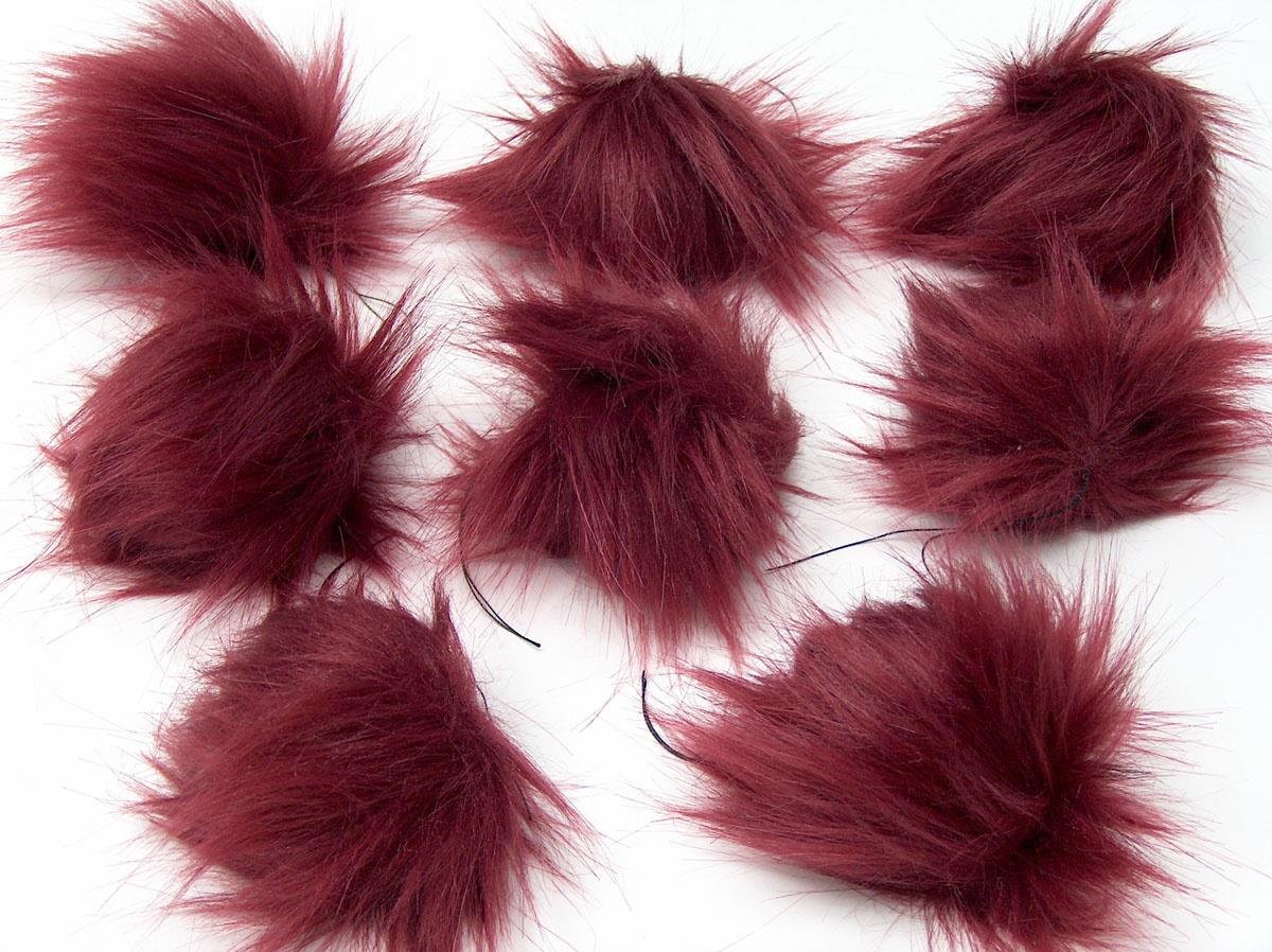 8 Faux Fur PomPoms Dark Burgundy