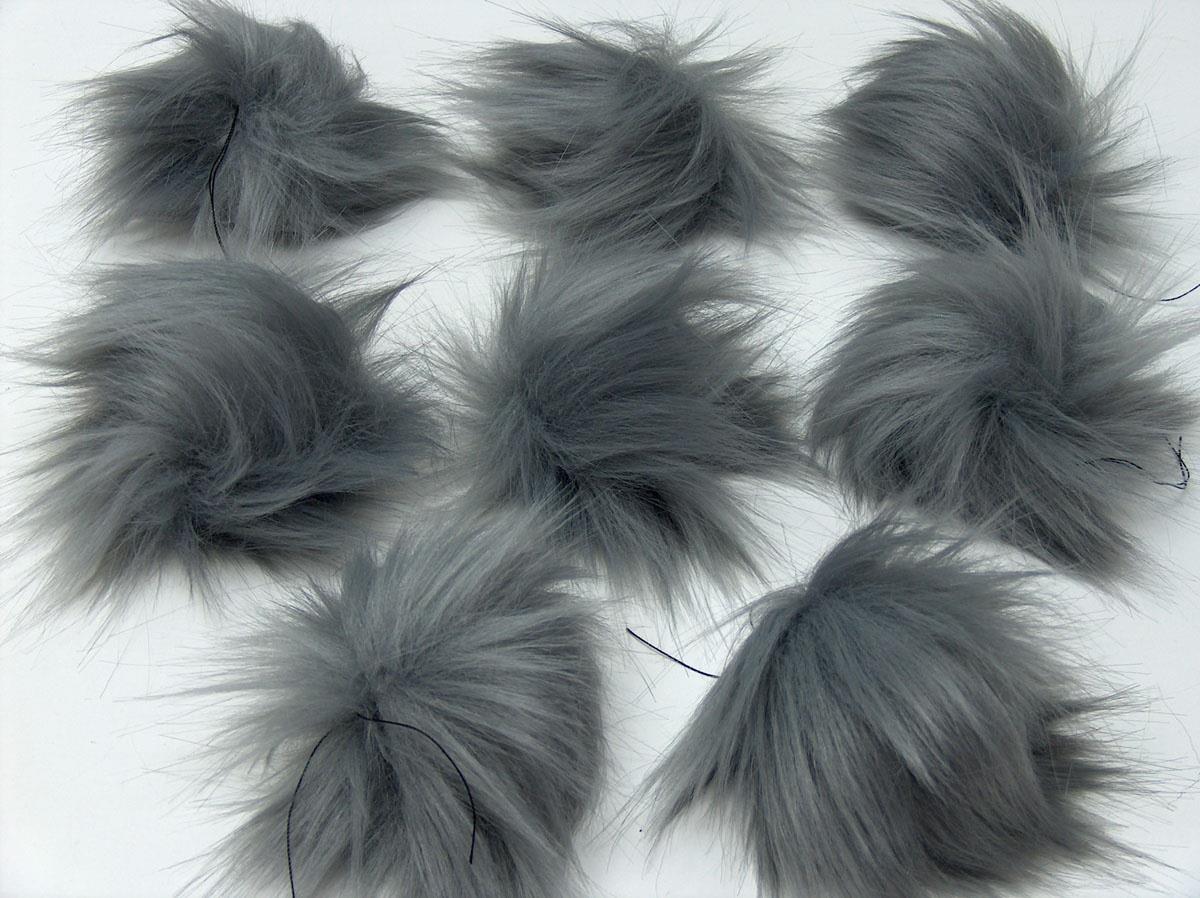 8 Faux Fur PomPoms Light Grey