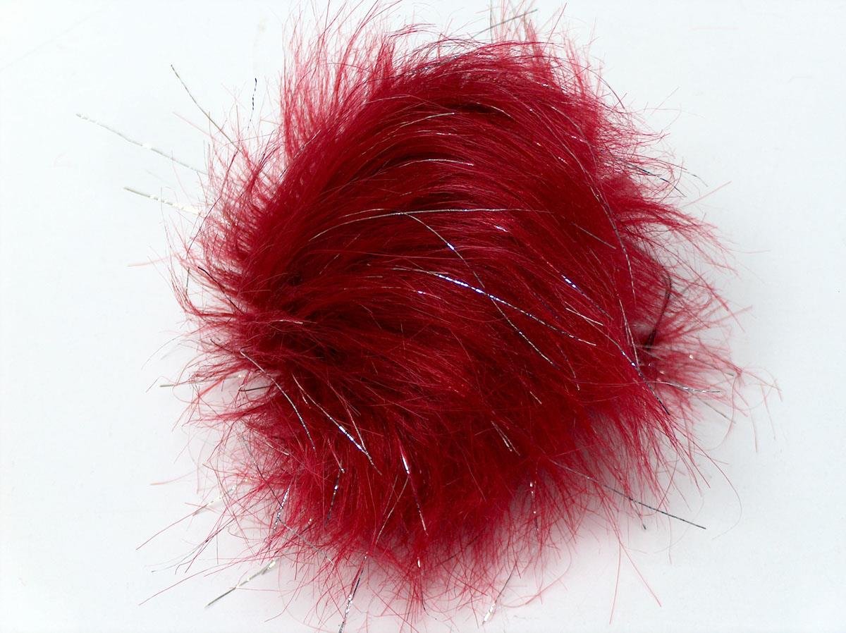 8 Faux Fur PomPoms Red