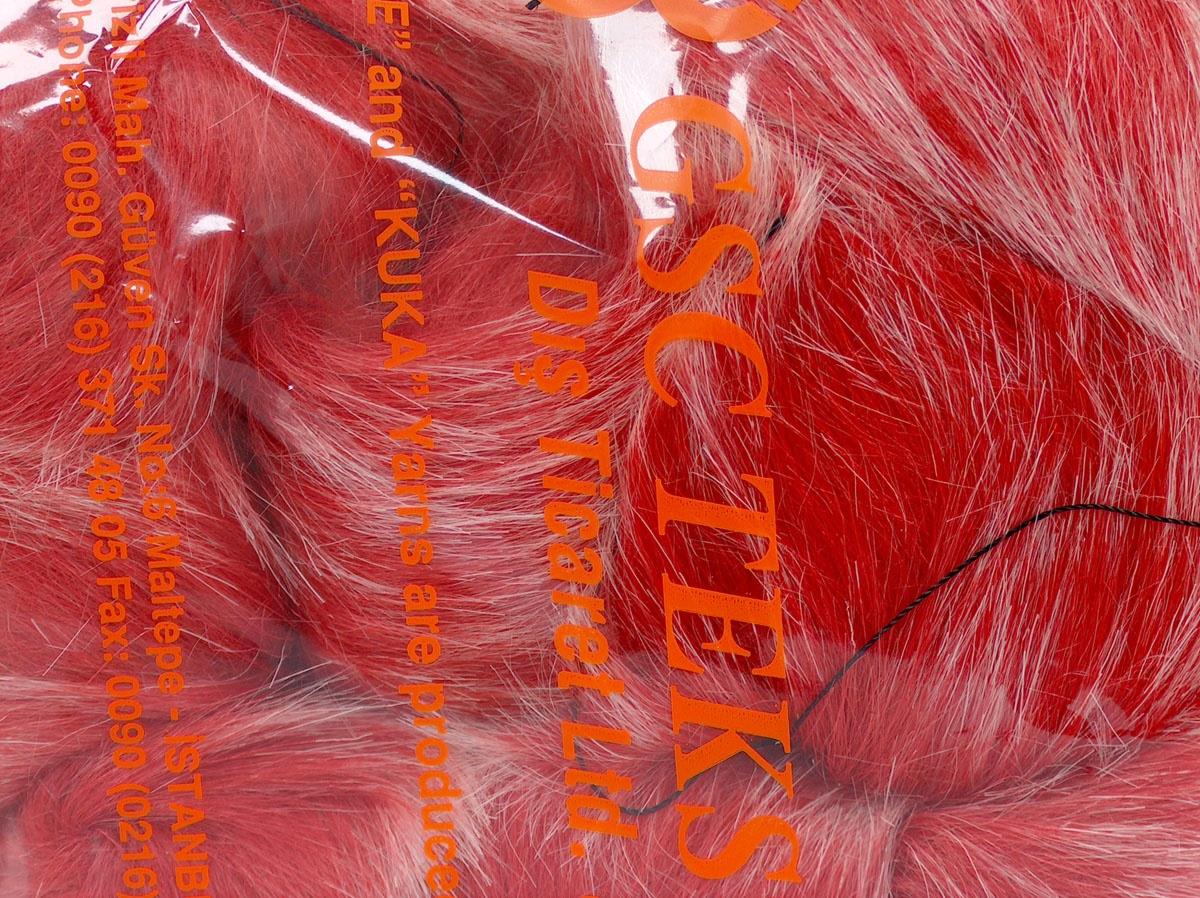 8 Faux Fur PomPoms Red, White