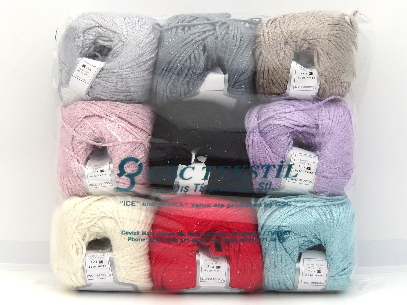 900 gr ICE YARNS Viscose Glitz Yarns MIXED LOT (95% Viscose) Yarn Multicolor