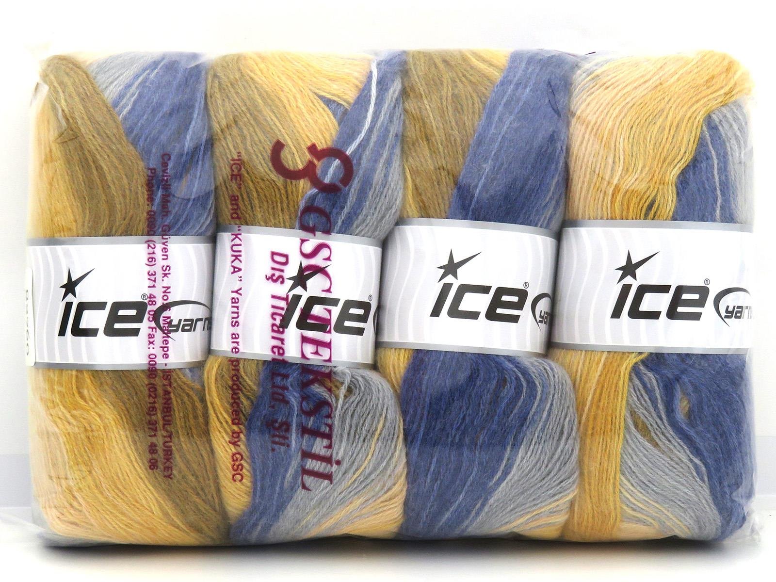 Angora Batik Blue, Grey, Gold Shades