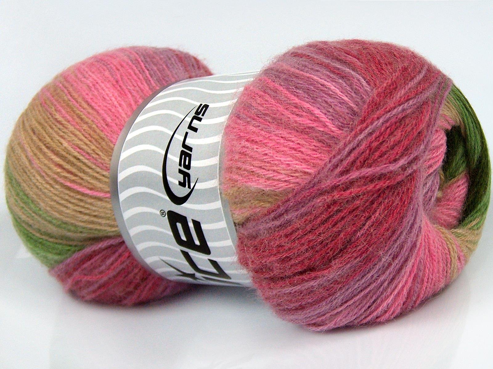 Angora Batik Pink, Red, Green Shades, Light Lilac