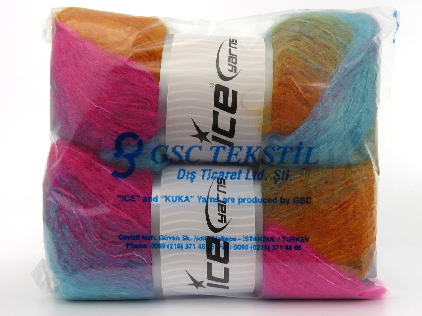 Bella Mohair Purple, Turquoise, Gold, Khaki, Fuchsia