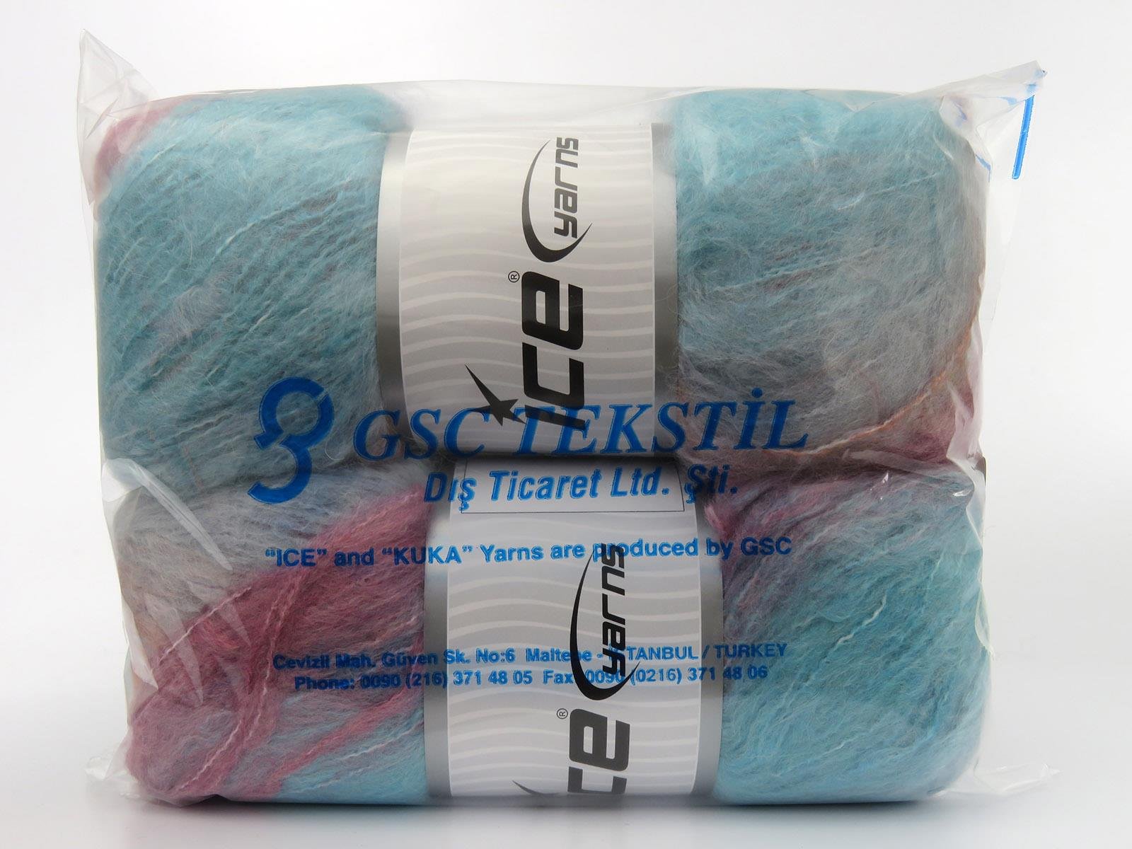 Bella Mohair Turquoise, Light Grey, Pink Shades