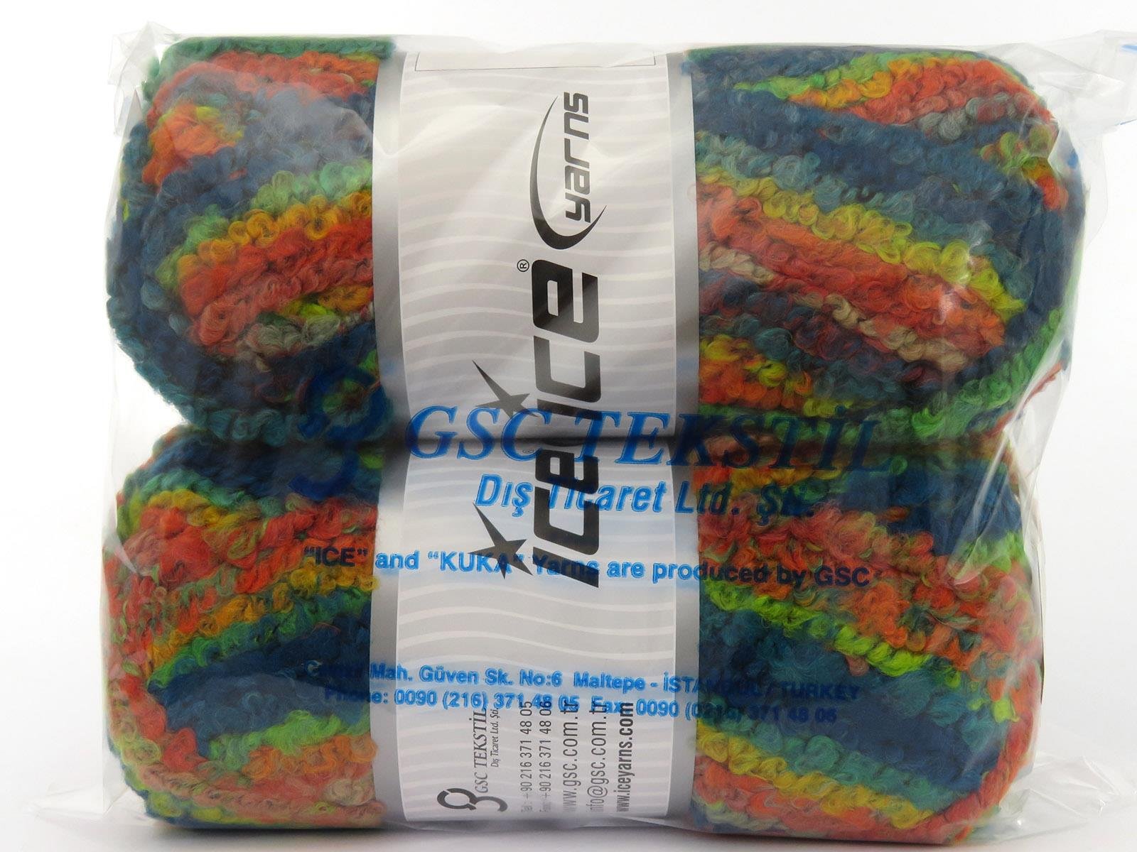 Boucle Wool Magic Green, Orange, Yellow, Turquoise Shades