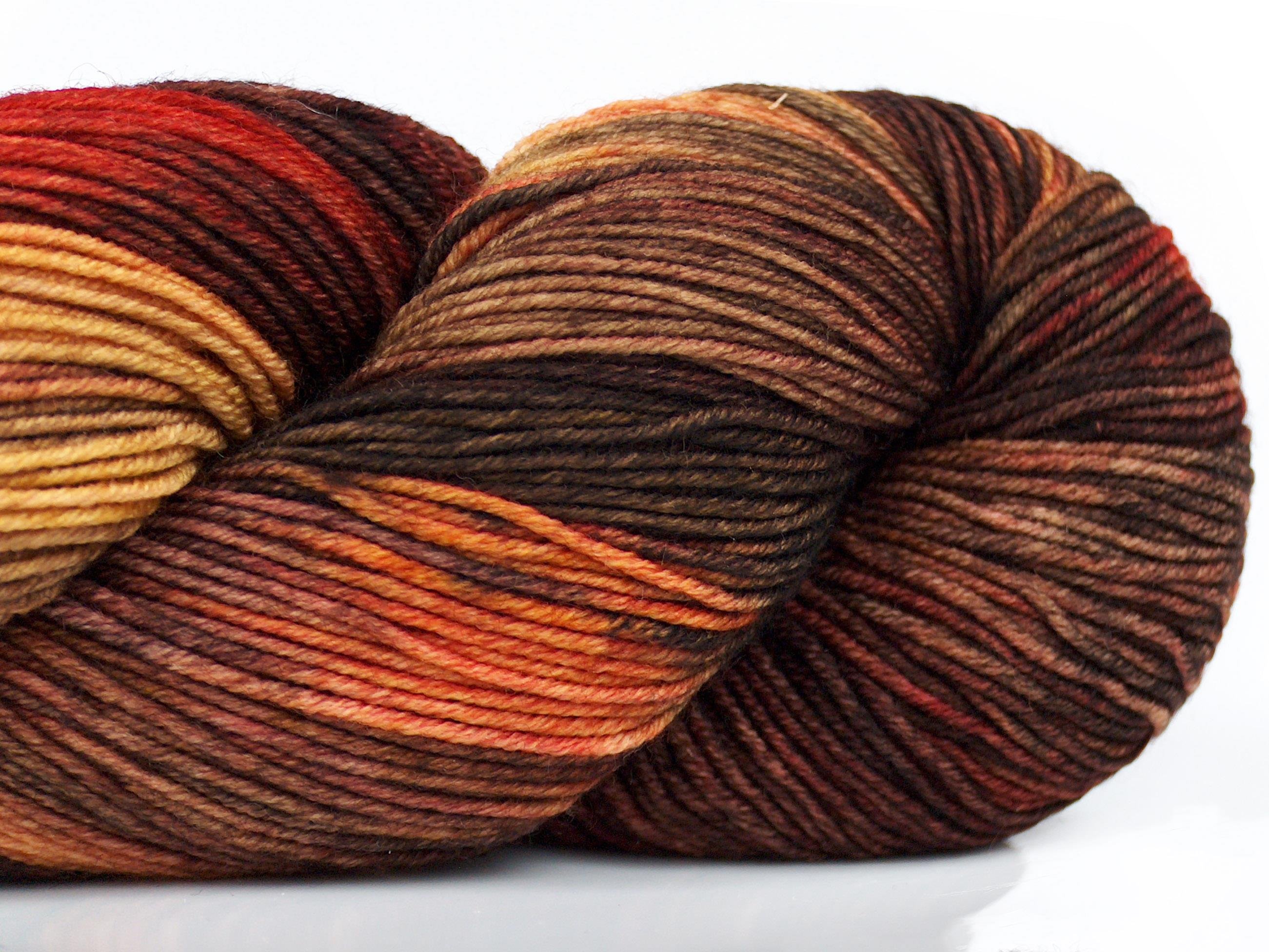 Hand Dyed Sock Merino Brown, Copper, Orange Shades