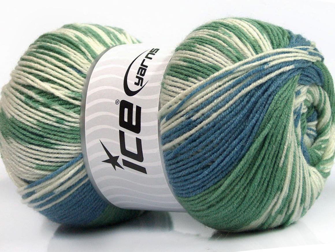 Jacquard Wool Green, Blue, Cream