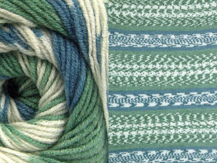 Jacquard Wool Green, Blue, Cream