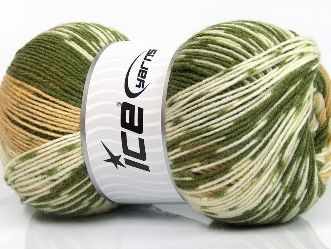 Jacquard Wool Green, Cream, Cafe Latte