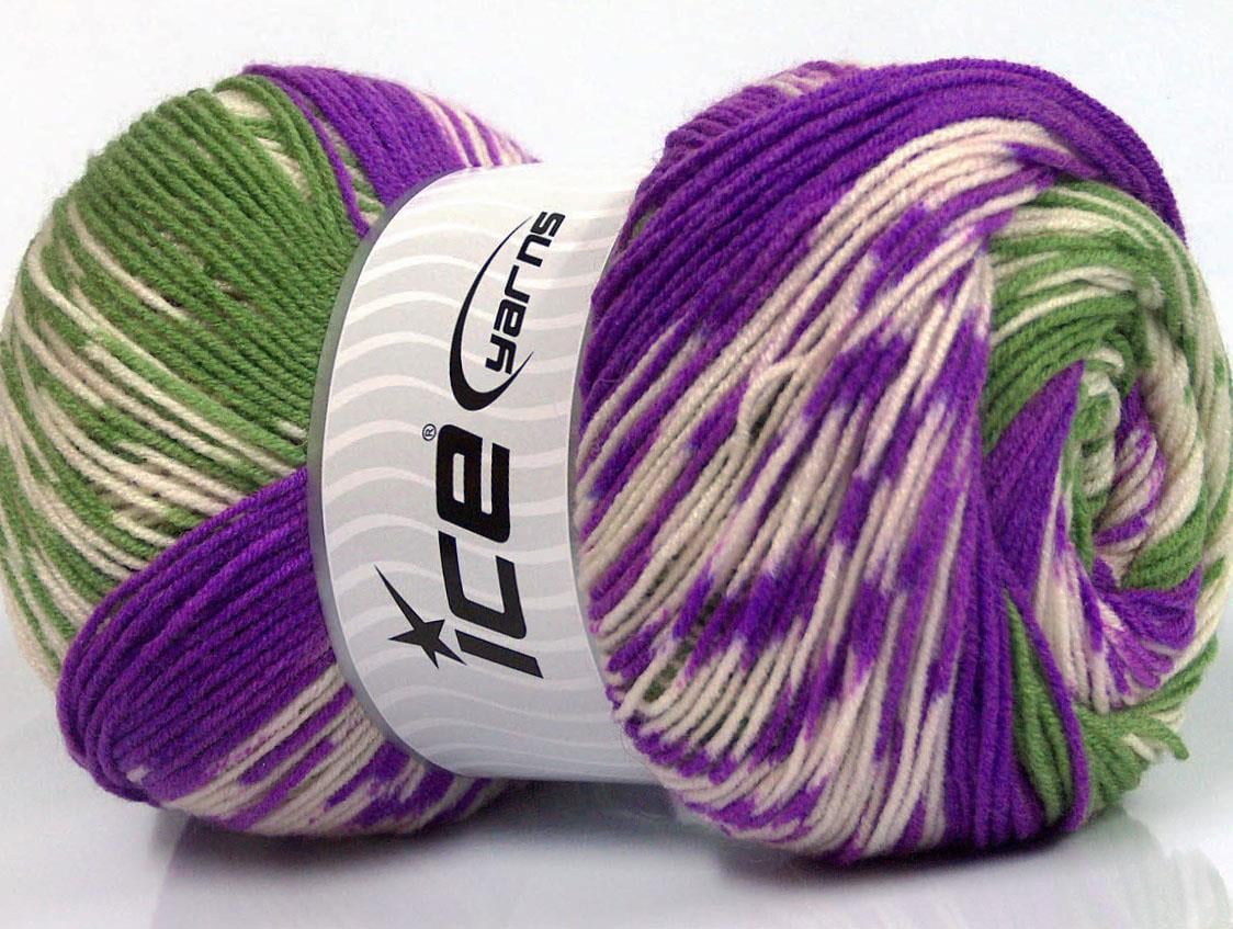 Jacquard Wool Green, Purple, Cream