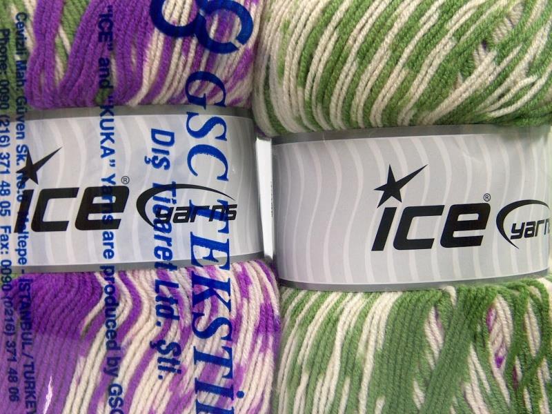 Jacquard Wool Green, Purple, Cream