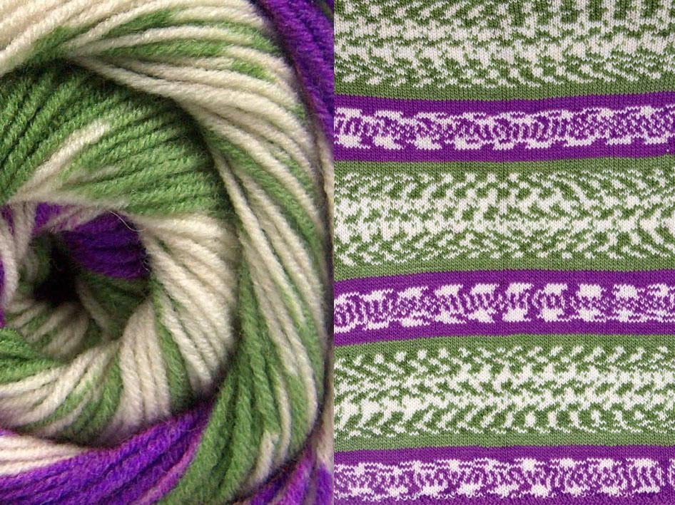 Jacquard Wool Green, Purple, Cream