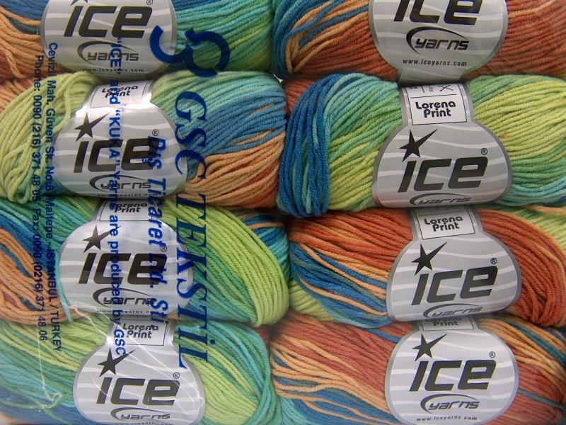 Lorena Print Blue, Turquoise, Light Brown, Green Shades, Copper