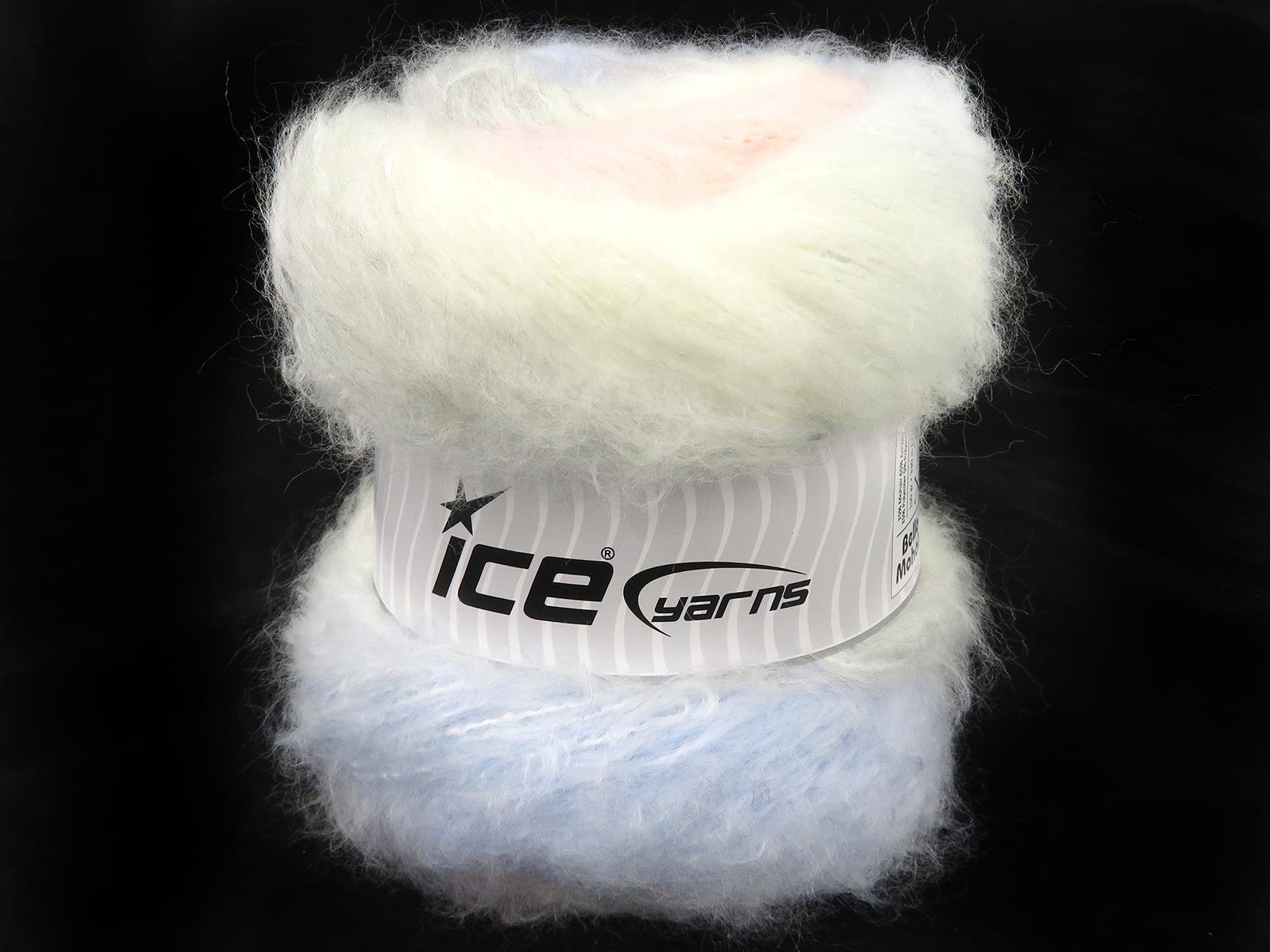 Lot of 2 x 150gr Skeins Ice Yarns BELLA MOHAIR (15% Mohair) Yarn Ecru Light Grey Light Pink Light Blue