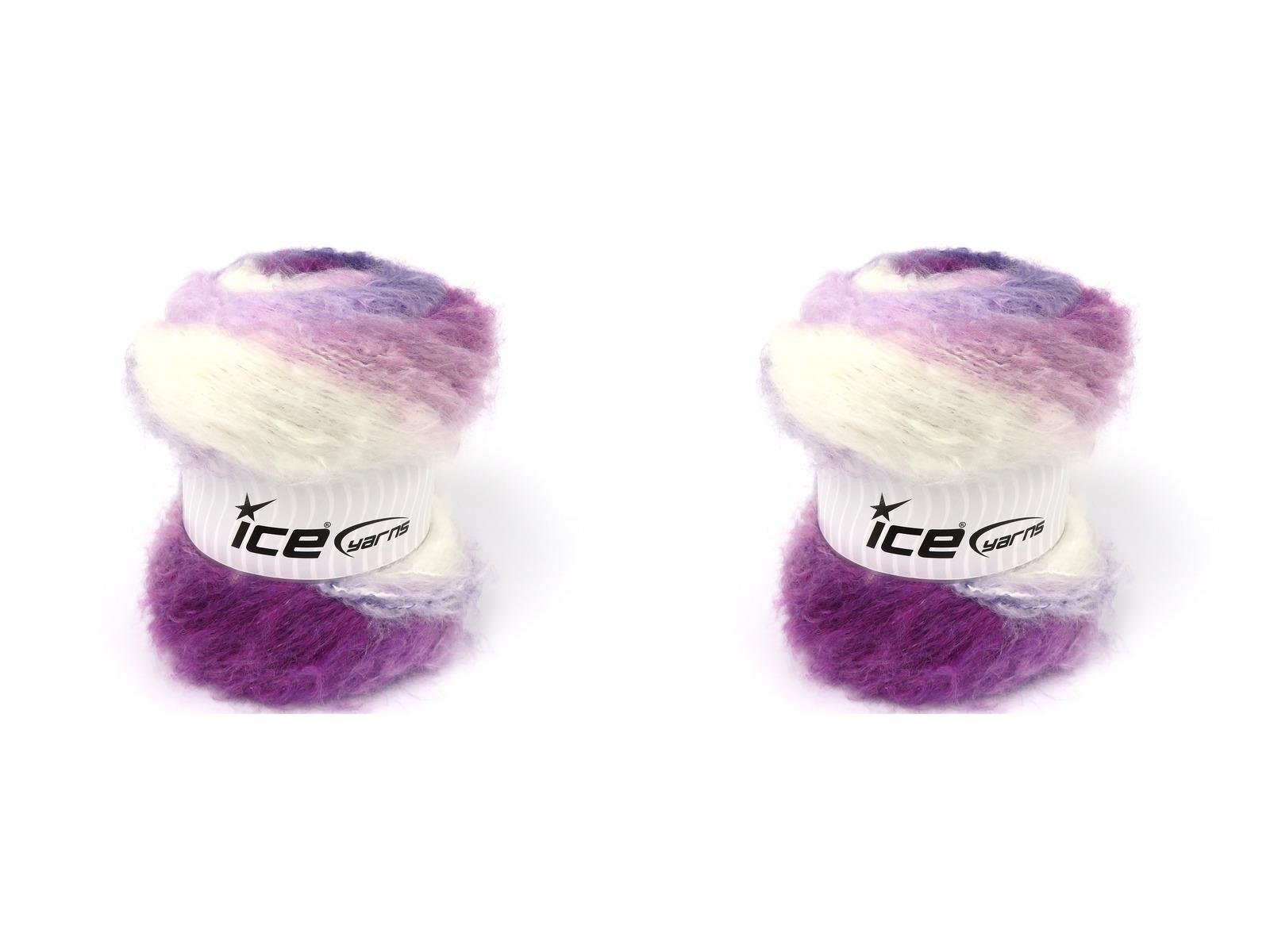 Lot of 2 x 150gr Skeins Ice Yarns BELLA MOHAIR (15% Mohair) Yarn Ecru Purple Shades