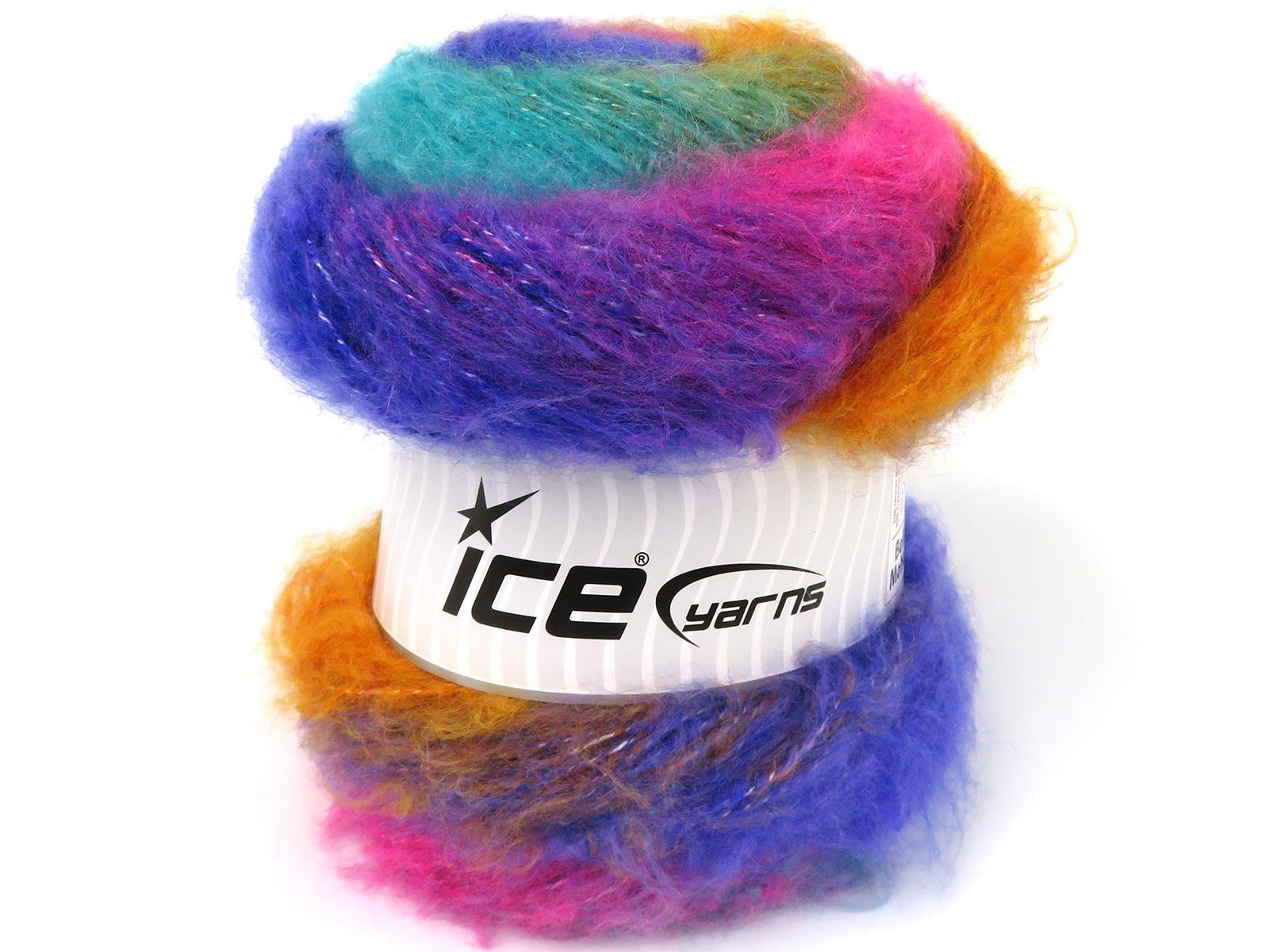 Lot of 2 x 150gr Skeins Ice Yarns BELLA MOHAIR Yarn Purple Fuchsia Green Gold