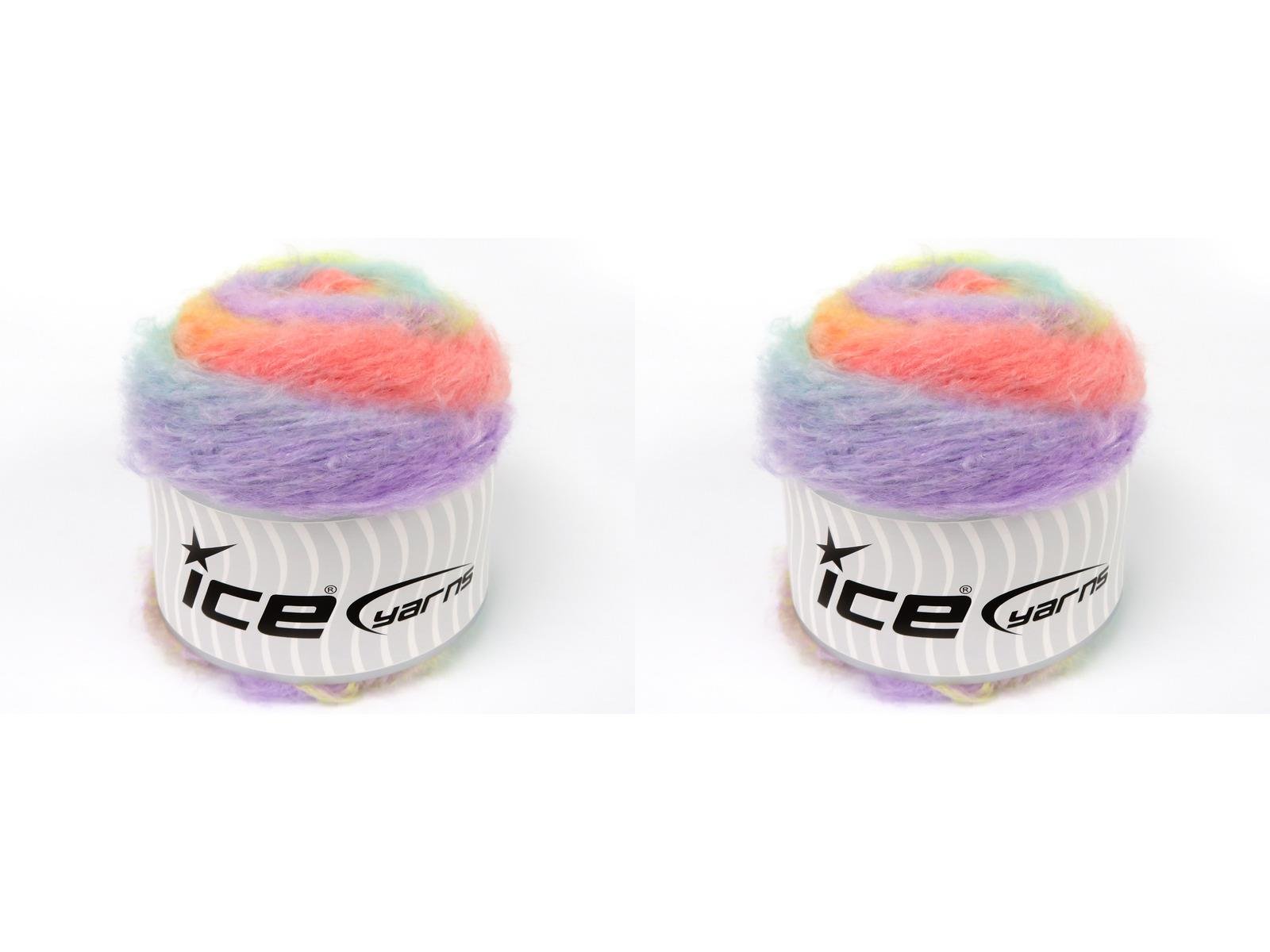 Lot of 2 x 150gr Skeins Ice Yarns CAKES FANCY MOHAIR (15% Mohair) Yarn Mint Green Yellow Light Salmon Lilac