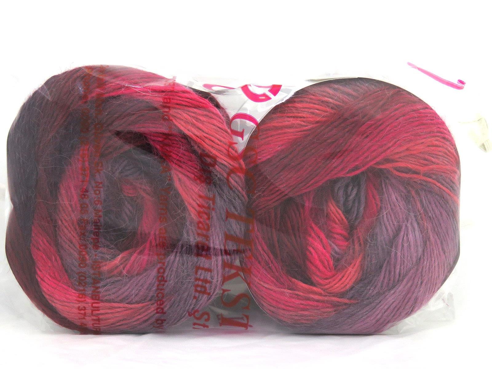 Lot of 2 x 150gr Skeins Ice Yarns CAKES ALPACA FINE (25% Alpaca) Yarn Purple Shades Salmon Fuchsia