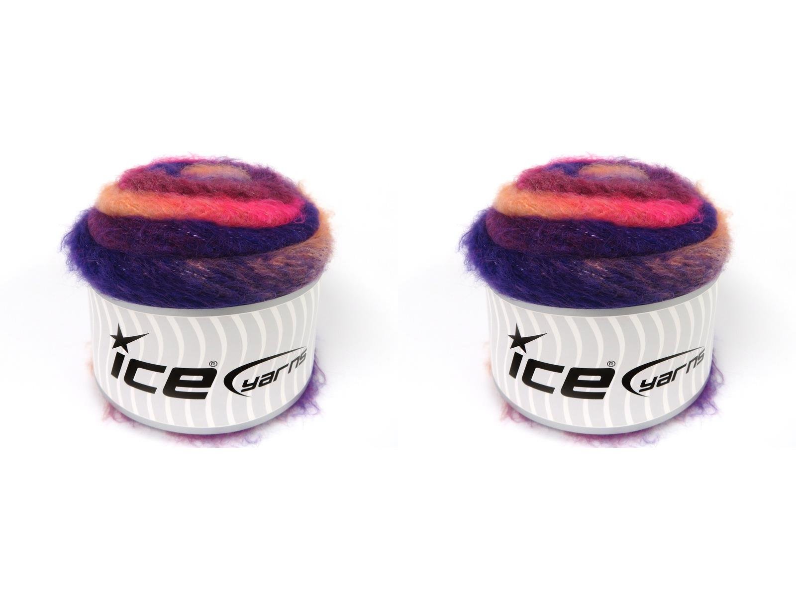 Lot of 2 x 150gr Skeins Ice Yarns CAKES FANCY MOHAIR (15% Mohair) Yarn Purple Burgundy Pink Light Salmon