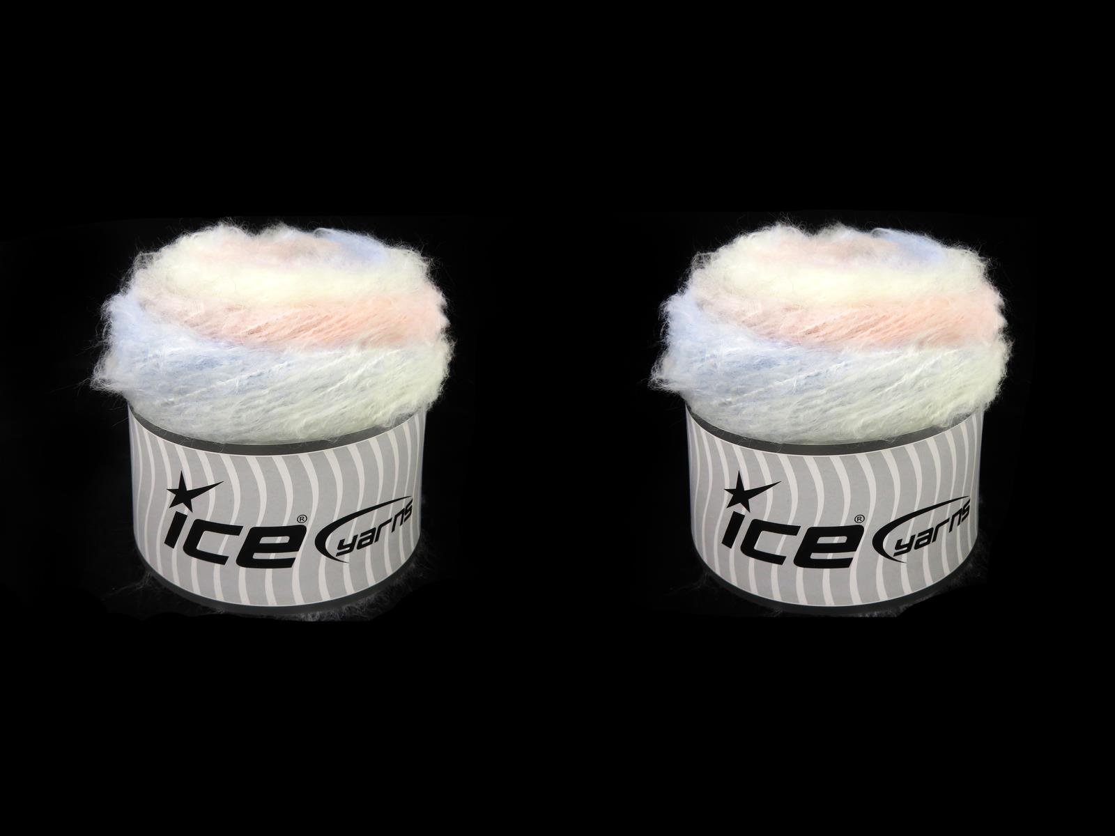 Lot of 2 x 150gr Skeins Ice Yarns CAKES FANCY MOHAIR (15% Mohair) Yarn Ecru Light Grey Light Pink Light Blue